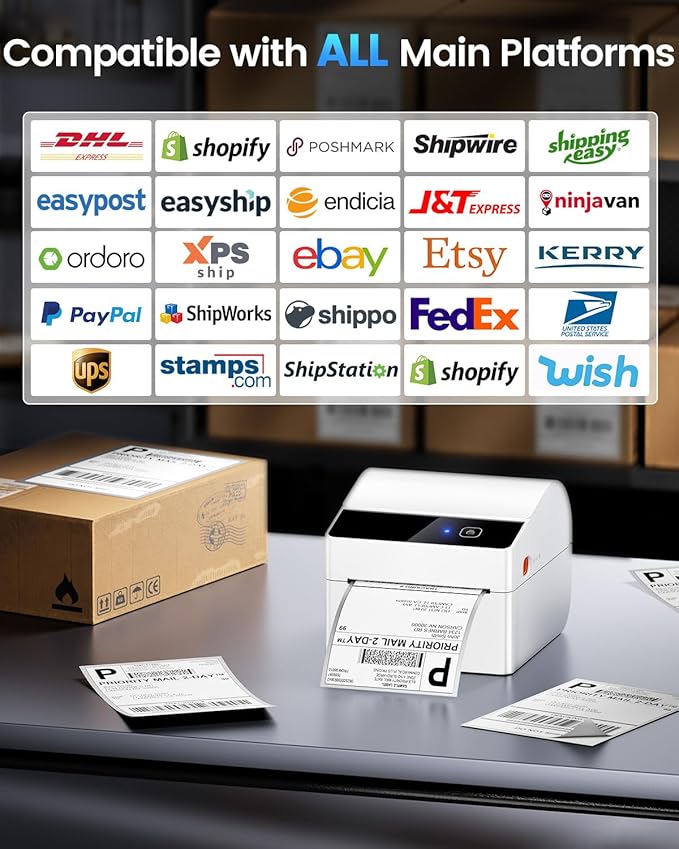 ASprink Bluetooth Shipping Label Printer with 3 Roll Labels, 4x6 Thermal Label Printer for Small Business, Thermal Printers Come with 750PCS 4x6‬ White Labels (250 Labels/Roll)