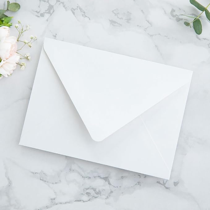 PONATIA 50PCS A7 Euro Flap Envelopes, 5.25 x 7.25'' Liner Envelope For 5x7'' Weddings Invitation Cards, Christmas Gift Cards, Acrylic Invitations, Photos (White & Dusty Blue)