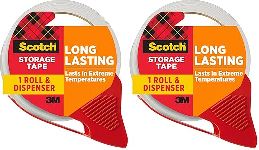 Scotch Long Lasting Storage Shipping Packaging Tape, 1.88" x 38.2 yd, 1 Roll with Dispenser (3650S-RD-ESF) (Pack of 2)