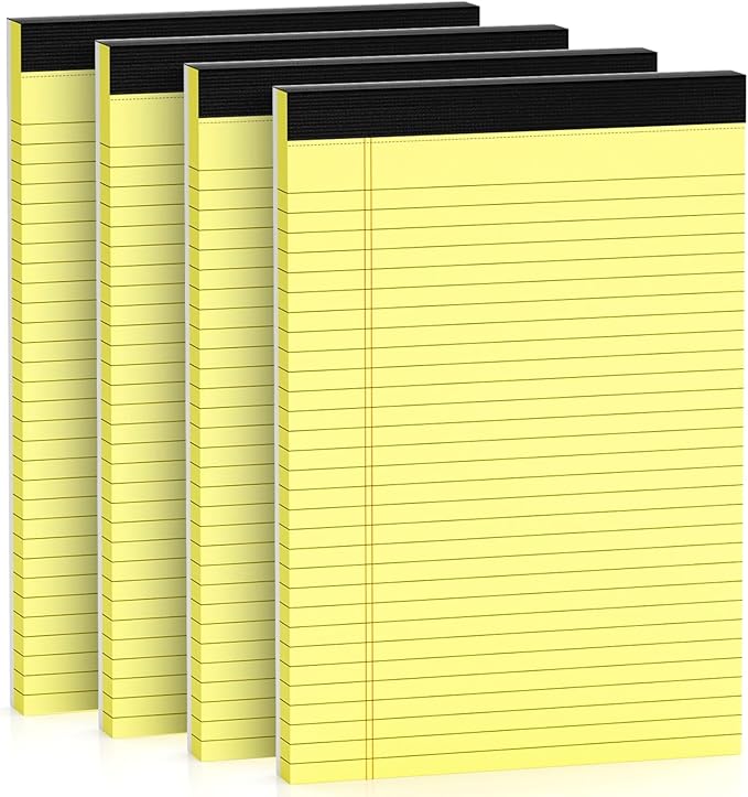 Legal Pads 8.5 x 11 Note Pads Wide Ruled 4 Pack, Lined Notepad 8.5 x 11 Canary Yellow Paper 21lb Micro Perforated Writing Pads, 30 Sheets Per Legal Note Pad Ideal for Office, Home, School