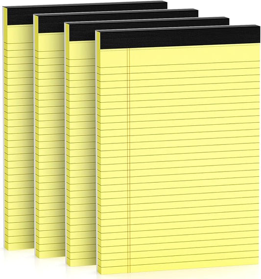 Legal Pads 8.5 x 11 Note Pads Wide Ruled 4 Pack, Lined Notepad 8.5 x 11 Canary Yellow Paper 21lb Micro Perforated Writing Pads, 30 Sheets Per Legal Note Pad Ideal for Office, Home, School