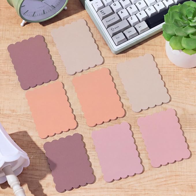 Eaasty 8 Pack Scalloped Sticky Notes 4" X 6" Brown Memo Pads | Aesthetic Cute Wavy Edges, Self-stick for School Office Desk, 240 Sheets Bulk, Pretty Design for Reminders Planning