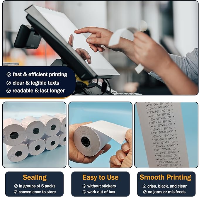 2 1/4 in x 150 ft Calculator Paper Rolls 2 1/4 Adding Machine Tape Paper Rolls, for HR-10RC, HR-170RC, HR-200RC, EL-1197PIII, EL-1801V, P23-DHV-3, CP-90A, MP11DX-2, 1280-2, 53 GSM, 10 Rolls