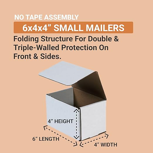 Aviditi White Corrugated Cardboard Mailing Boxes, 6" x 4" x 4" (Pack of 50) Crush-Proof Mailers, Small Cardboard Boxes for Shipping, Packing, Moving, and Storage
