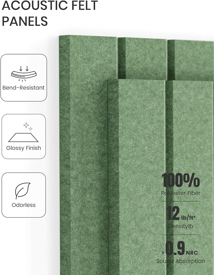Fluxynara 48" x 36" Large Felt Bulletin Board, Moss Green | 12 Pack Cork Board Alternative with 60 Safe Adhesive Tabs, Pin Boards for Wall Decor, Home, Office, Classroom,Dorm