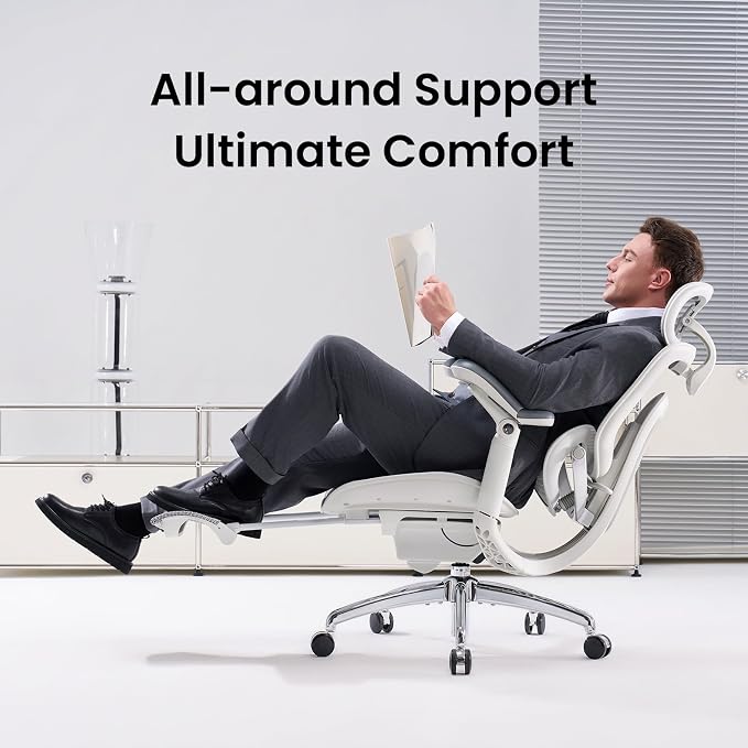 SIHOO Doro C300 Pro V2 Ergonomic Office Chair with Footrest, 2 Packs, Grey | Full-Body Adaptive Support, 8D Armrests & Breathable Mesh, Comfy High Back Computer Desk Chair for Long Hours, 135° Recline