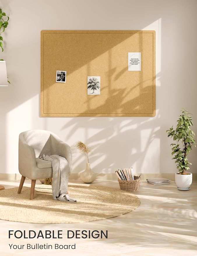Fluxynara 47.2" x 35.4" Large Bulletin Board, Mustard Yellow | Cork Board Alternative with 24 Removable Adhesive Tabs, Foldable Felt Pin Board for Home, Office, Classroom & Dorm