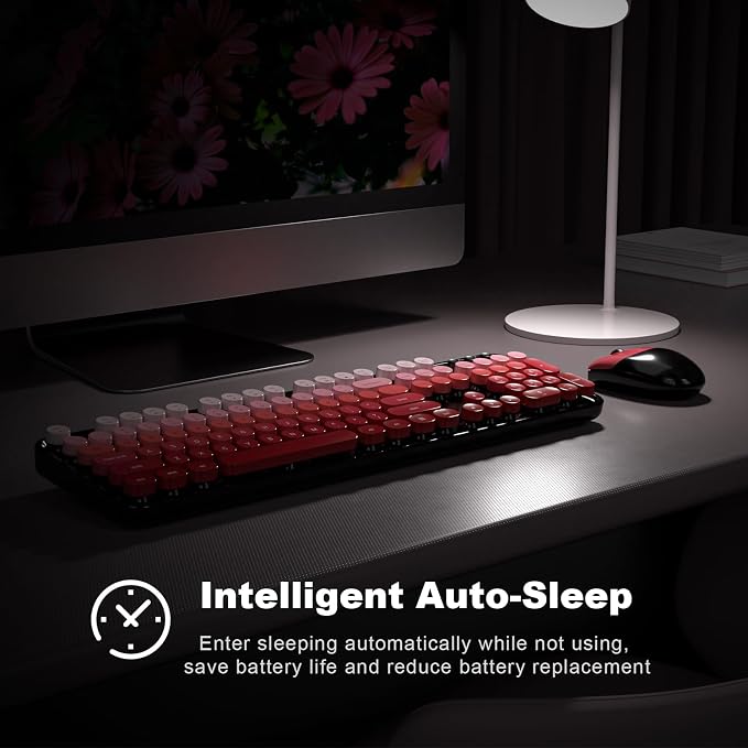 MOFII Wireless Keyboard and Mouse Combo, Retro Full Size Typewriter Keyboard with Number Pad and Sport Car Mouse for PC Computer Desktop Laptop Windows (Black Red Gradient)