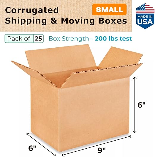 Small Moving & Shipping Boxes 9"L x 6"W x 6"H (25-Pack) - Extra Strength 200 lb vs Regular - Corrugated Strong Boxes for Packaging - Small Packaging Box - Heavy Duty Box by IDL Packaging | Extra Strength 200 lb vs Regular - Corrugated Strong Boxes for ...