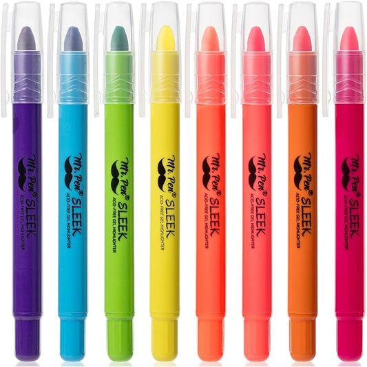 Mr. Pen No Bleed Gel Highlighter, Bible Highlighters, Assorted Colors, Pack of 8