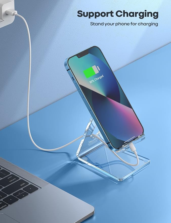 Lamicall Clear Acrylic Cell Phone Stand, Office Desk Decor Accessories | Office Cubicle Decor, Accessories & Workspace Organizers for Women, Teacher Desk Essentials, Cute Work From Home Supplies