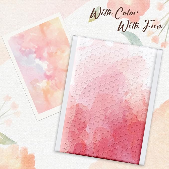 Fuxury Bubble Mailers 6x10" Pink Watercolor Padded Envelopes 100 Pack Usable Size 6x9" Bubble Envelopes Strong Adhesion Padded Mailers Thick Waterproof Shipping Envelops for Mailing Jewelry Makeup #0