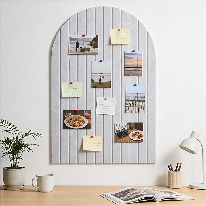 Arched Felt Bulletin Board (Light Camel), 35"x24" Large Wall Decor | 6 Pcs Self-Adhesive Tiles with Push Pins, Felt Cork Board Alternative for Home Office Classroom Decor