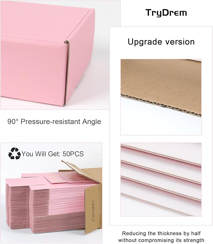 6x4x2 Inch Pink Shipping Boxes, 50 Pack Small Cardboard Box, Mailer Packaging Boxes for Shipping & Storage
