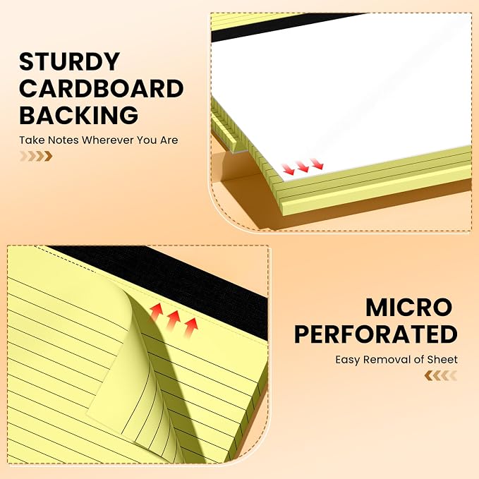 2 Pack Yellow 11" x 9.5" Legal Pads College Ruled Notepad Note Pads 30 Sheets Lined Paper Pads 80 GSM Legal Pad Perforated Writing Pads with Sturdy Back for School, Office, Home