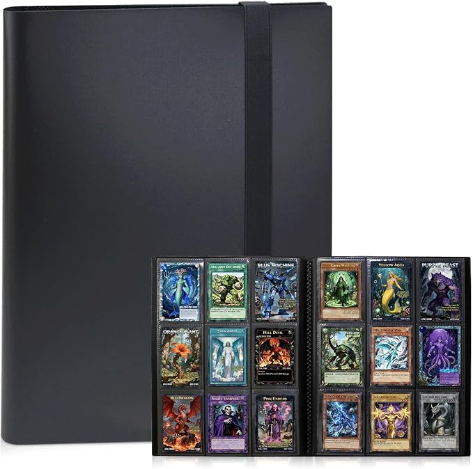 Trading Card Binder 9 Pocket, 360 Side Loading Pocket Album Binder, Premium Strap Card Collection Folder Holder for Pokemon Cards, TCG, MTG, Yugioh, Lorcana & Sports Cards (1 Pack, Black)