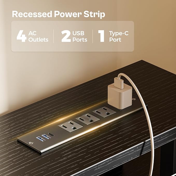 Huuger 63 inch Computer Desk with Power Outlets & 4 Drawers | Gaming Desk with LED Lights, Home Office Desk with Large Storage Space for Bedroom, Work from Home, Black
