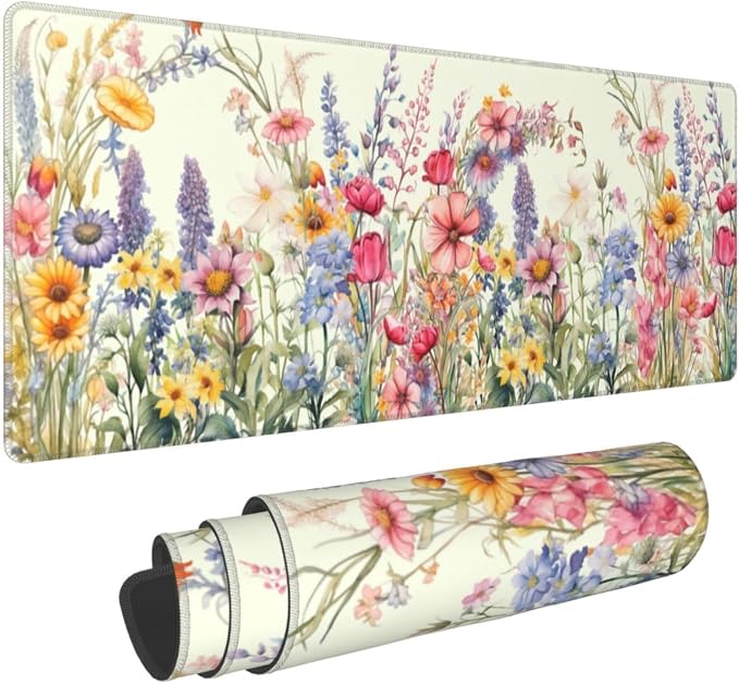 Flower Mouse Pad XL Large Mousepad Non Slip Rubber Base Desk Mat for Laptop Computer Gaming 31.5" X 12"