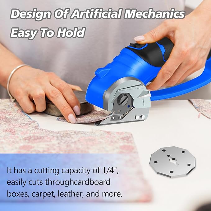 Cordless Electric Scissors, 4V Rechargeable Box Cutter & Cardboard Cutter with LED Light, Safety Lock - Rotary Cutter for Fabric, Leather, Plastic, Crafting, Sewing with Storage Box(Royal Blue)