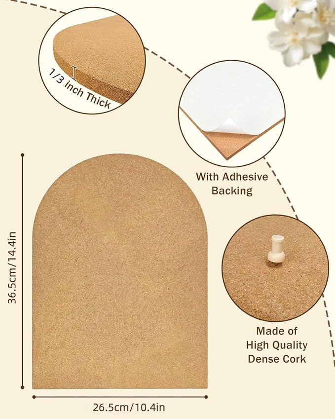 Okydoky 8mm Thick Arch Cork Boards,10.6 x 14.6in Self-Adhesive Pin Board,1 PC for Home Office Decor(2737Arch-1pc-8mm)