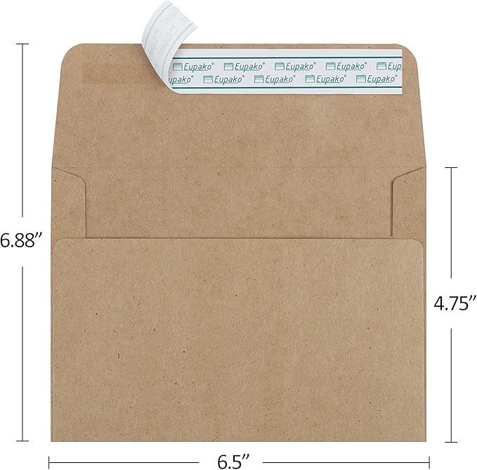 Eupako A6 Brown Envelopes 4x6, 100 Pack Self Seal Envelopes for 4x6 Cards, Photos, Invitations, Wedding, Graduation, Baby Shower, RSVP, 6.5 x 4.75 Inches