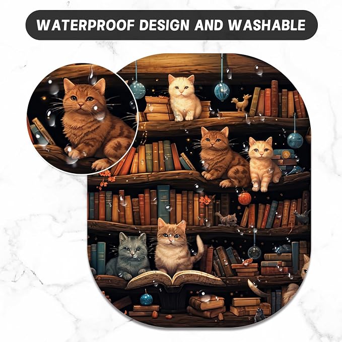 Small Mouse Pad, 6 x 7 Inch, Oval Mini Mouse Pad with Non-Slip Rubber Base for Laptop Wireless Mouse Keyboard Tray Mousepad, Cat on the Shelf