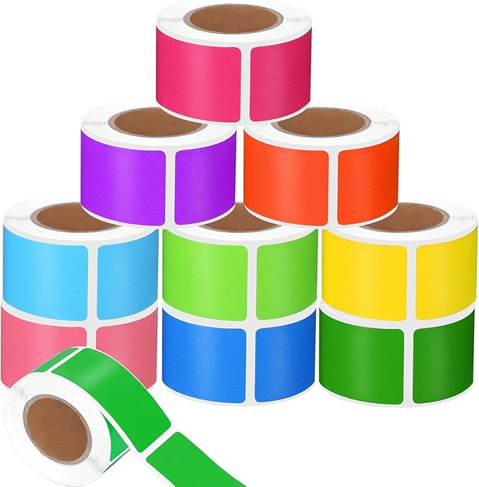 Outus 1000 Pcs Rectangular Colored Sticker Labels Rolls 10 Bright Color 0.75 x 1.57 Inch Classroom Removable Self Sticky Folder Labels for Boxes Folders Office