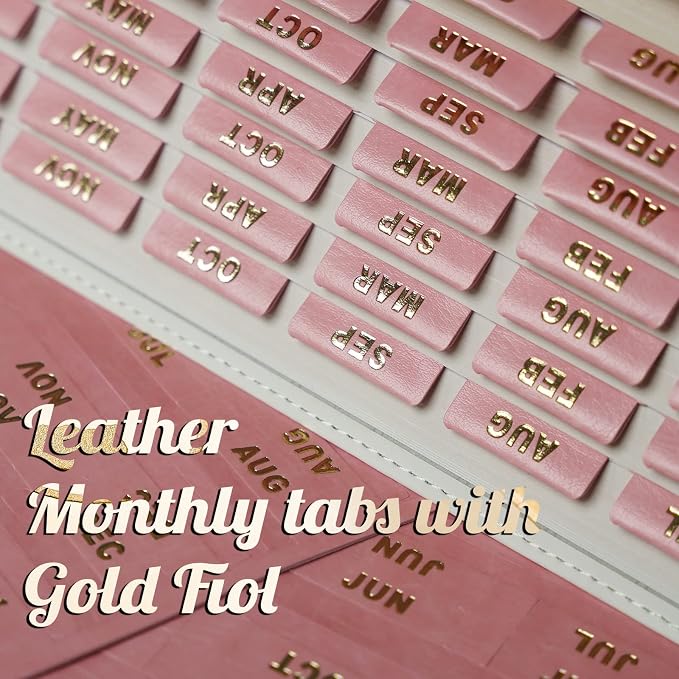 UPAFEXXI-Leather Monthly Tabs, 48 Pcs Planner Tabs(Pink) | Calendar Month Stickers for Planners, Organizing and Sorting out Notebooks