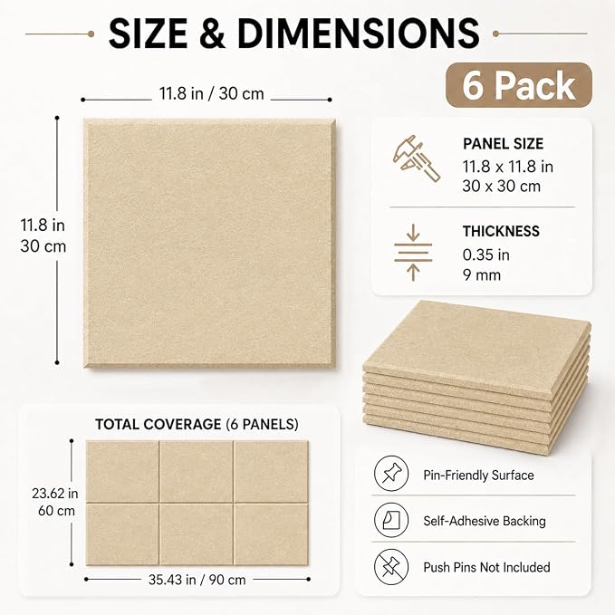 Felt Bulletin Board Tiles, Large Cork Board Alternative,24 x 36 in | 0.35 in modular felt wall tiles for notes, photos, schedules, reminders in offices, classrooms, home and office workspaces