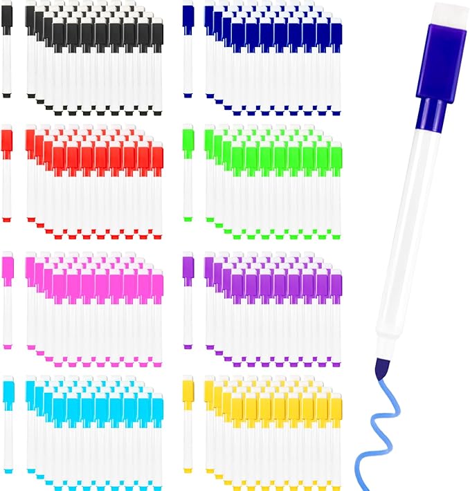 Beieverluck 200 Pieces Colorful Magnetic Dry Erase Marker with Eraser Cap, Whiteboard Mini Dry erase Markers Bulk, Fine Tip Small Dry Erase Markers for Teachers Office School Supplies