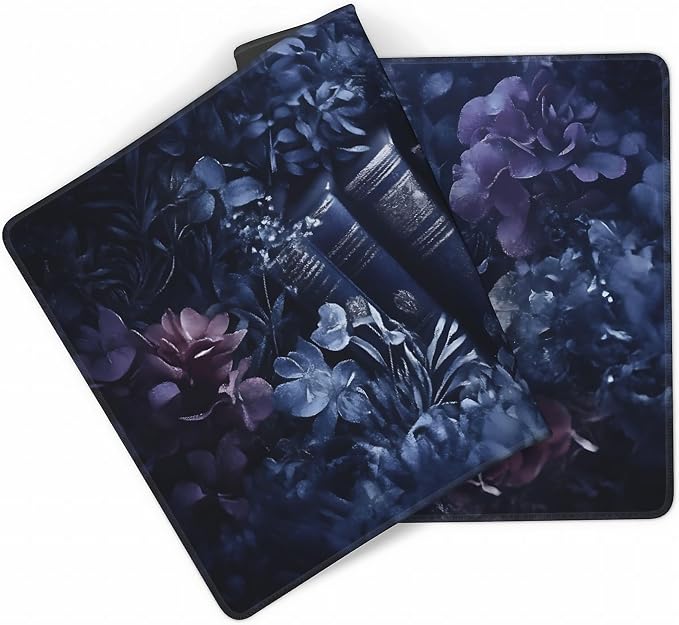 Floral Aesthetic Book Gaming Mouse Pad, Purple Dark Romanticism Desk Mat with Anti-Slip Base & Stitched Edges,35.4" x 15.7" in Table Mat for Computer Desktop, Beautiful Workstation Decor