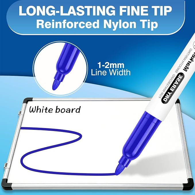SFAIH Blue Dry Erase Markers Fine Tip, 72 Pack, 1-2mm Line, Low Odor | Easily Erases, for Whiteboards & Non-Porous Surface, Ideal for Brainstorming, Planning, Teams & Creative Sessions