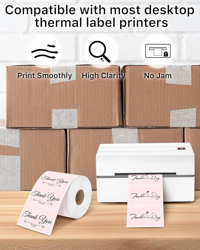 iEager 3" x 2" Thermal Labels, Rectangle Thermal Printer Stickers, Self-Adhesive Durable Sticker with Perforation Line, 500 Labels/Roll, Pink