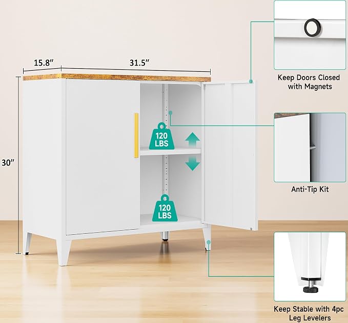 White Storage Cabinet with Doors and Shelves,30 inch Small Pantry Cabinet Sideboard with Leg,Accent Cabinets with Storage,Side Floor Cabinets for Home,Kitchen,Coffee Bar,Dining/Living Room