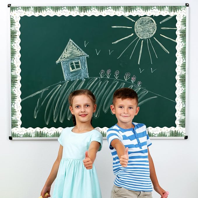 BeYumi Forest Mountain Border Trim - 65ft Back to School Sage Green Watercolor Forest Wonderland Rolled Border Trim Green Mountain Bulletin Board Party School Classroom Office Chalkboard Home Decor