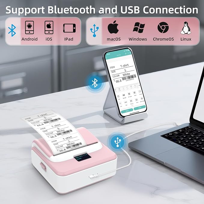 ORGSTA Label Maker Machine with Tape, 3 Inch Bluetooth Label Printer T003 | Compatible with Phone & PC, Sticker Printer for Small Business, Home, School, Thermal Barcode Printer with Multiple Templates