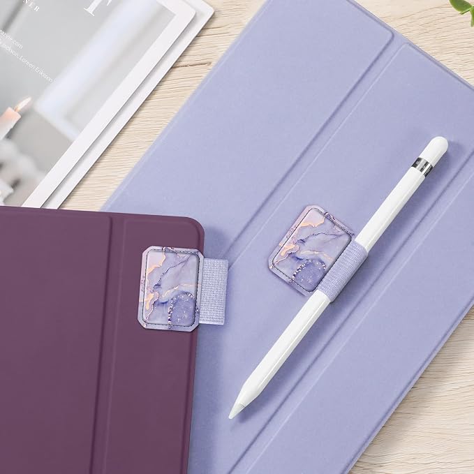Fintie 4 Pack Pen Loop Holder for Apple Pencil Pro, USB-C/1st/2nd Gen | Elastic Adhesive PU Leather Sleeve, Secure Pen Holder, Attaches to Tablet Cases, Fits Stylus Pens, Lilac Marble