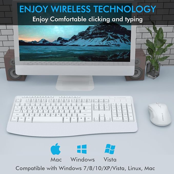 Wireless Keyboard and Mouse Combo, Full Size Ergonomic with Wrist Rest | 2.4GHz USB Receiver, 3 DPI Adjustable 6-Button Cordless Mouse for Computer, Laptop, PC, Windows