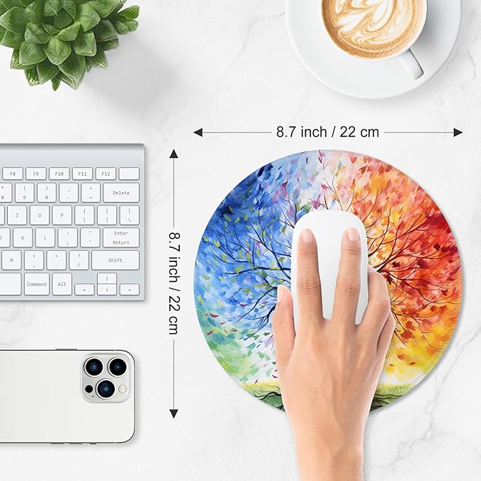 ITNRSIIET Mouse Pad Non-Slip Rubber Base Smooth Surface Stitched Edges Waterproof Durable Compatible with All Mice for Office & Gaming, Desk Accessory, Diameter 8.7 inch, SeasonTree