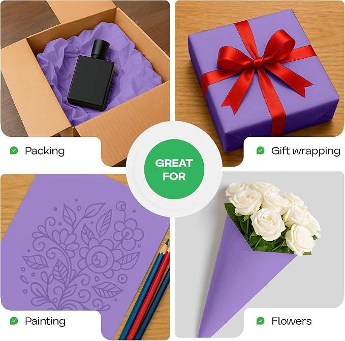 Purple Kraft Paper Roll 12" x 1200" (100 feet) with Cutter - USA-Made Wrapping Paper for Packing, Moving, Shipping & Crafts/Arts - 100% Recyclable Natural Craft Material by IDL Packaging | Wrapping Paper for Packing, Moving, Shipping & Crafts/Arts - 10...