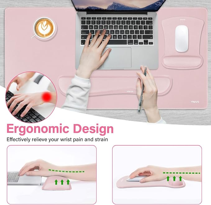 MOSISO Keyboard Mouse Pad Set, Large Gaming Mousepad&Keyboard Wrist Rest | Mouse Wrist Rest&Coaster, Ergonomic Non-Slip Mousepad&Easy Typing Cushion with Memory Foam for Home Office, Pink