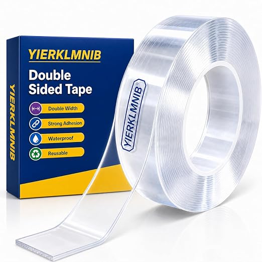 【1 Rolls Double Sided Tape Heavy Duty, Nano Clear Mounting Tape, Picture Hanging Poster Carpet Tape for Walls, Dorm Office School Outdoor, Removable Adhesive（9.85FTx1.2in