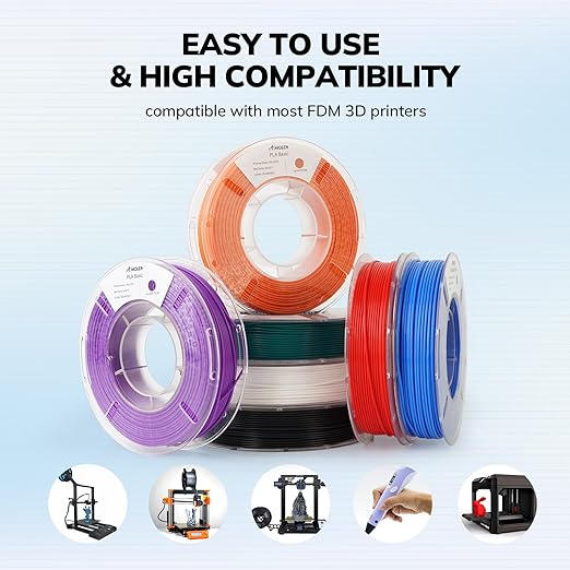 AMOLEN PLA 3D Printing Filament Bundle 1.75mm, Black White Red Green 250g X 4 Spools Pack 3D Printier Filament, 1KG/2.2 lb in Total, Compatible with Most FDM Printer and 3D Pen