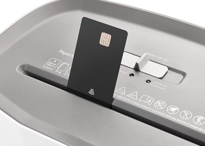 Dahle PaperSAFE PS 100 Paper Shredder, Oil Free, Jam Protection, Security Level P-4, 5 Sheet Max, Shreds Staples, Paper Clips & Credit Cards