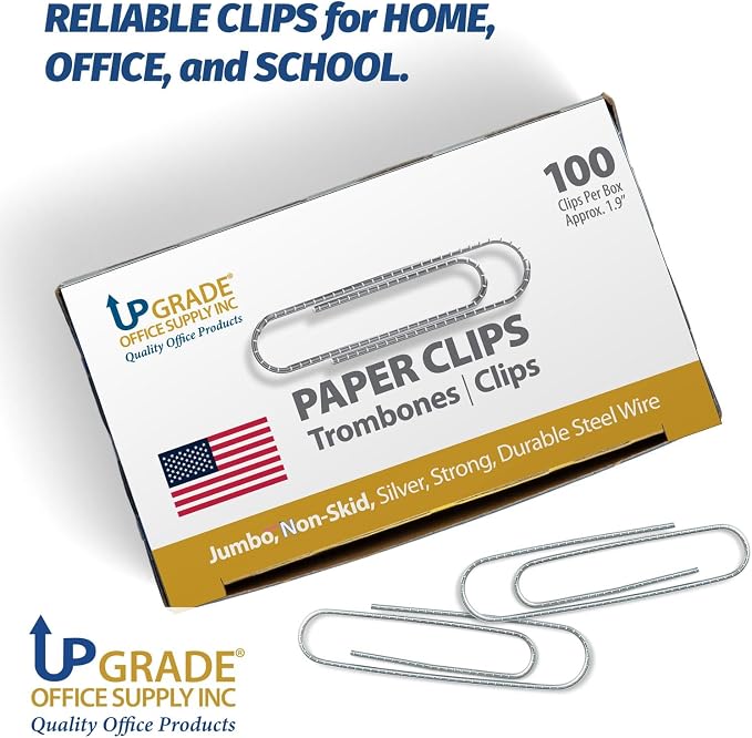 Upgrade Office Supply Jumbo Paper Clips, 300 Count, 3 Boxes of 100, Made in USA