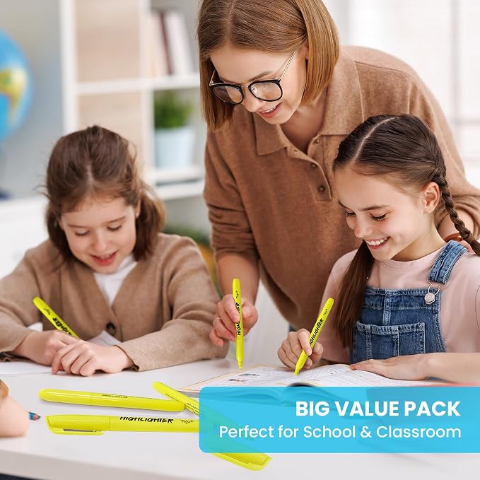 Taja Highlighters 192 Pack, Bright Yellow, Bulk Pack Chisel Tip Marking Pens with Clean Ink, Suitable for School, Office, and Daily Use