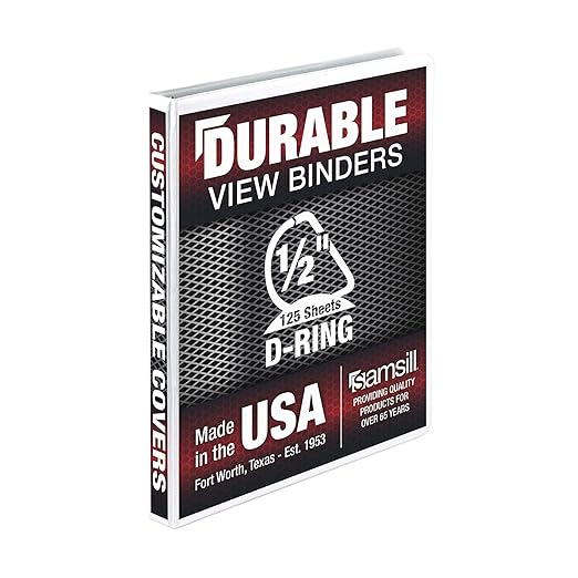 Samsill Durable 0.5 inch 3 Ring Binder, D Ring Binder, 100% Recycled Chipboard, White
