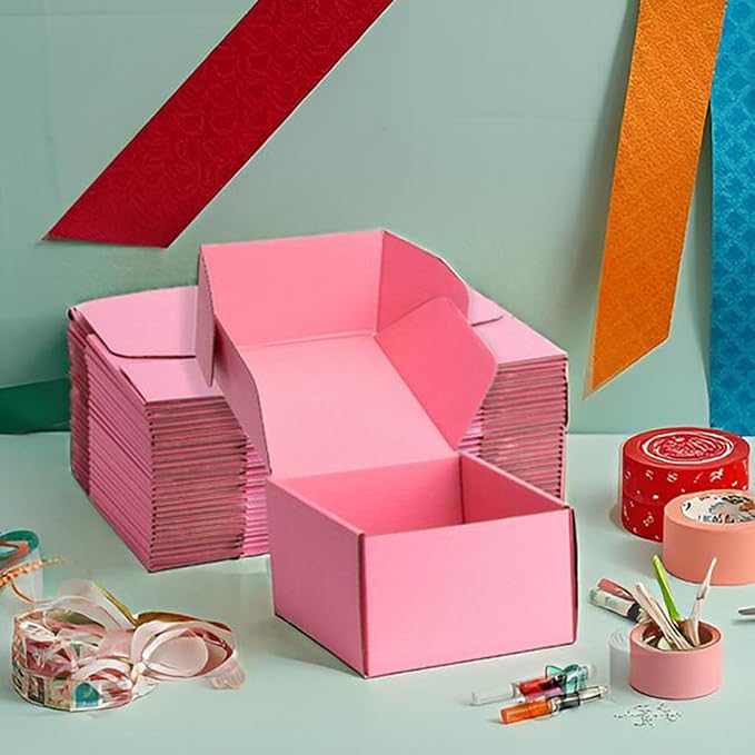Small Shipping Boxes 6x6x4 Inches – Pink Corrugated Cardboard Boxes (20-Pack) for Mailing, Packing, Small Business & Gift Packaging - Recyclable & Sturdy