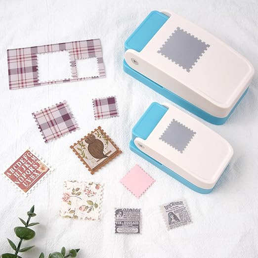 4 Size Stamp Puncher, 1 inch & 1.5 inch Square Stamp Punch, 1.5X1.25inch & 1x0.8 inch Rectangular Postage Stamps Puncher, Stamps Shaped Paper Punch, Craft Punches for Crafting DIY Scrapbooking