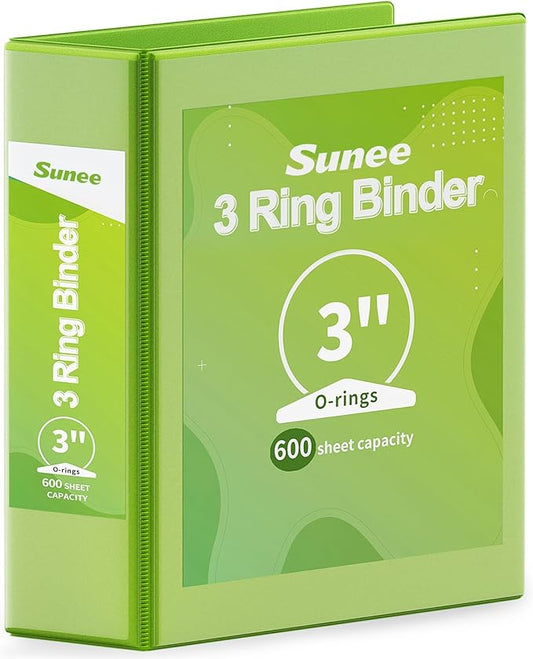 SUNEE 3 Ring Binder 3 Inch 1 Pack, Clear View Binder Three Ring PVC-Free (Fit 8.5x11 Inches) for School or Office Supplies, Tender Green
